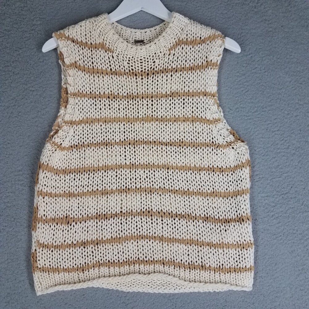 Free People Wave After Wave Sweater Women's XS Cream Knit Neutral Pullover Tan